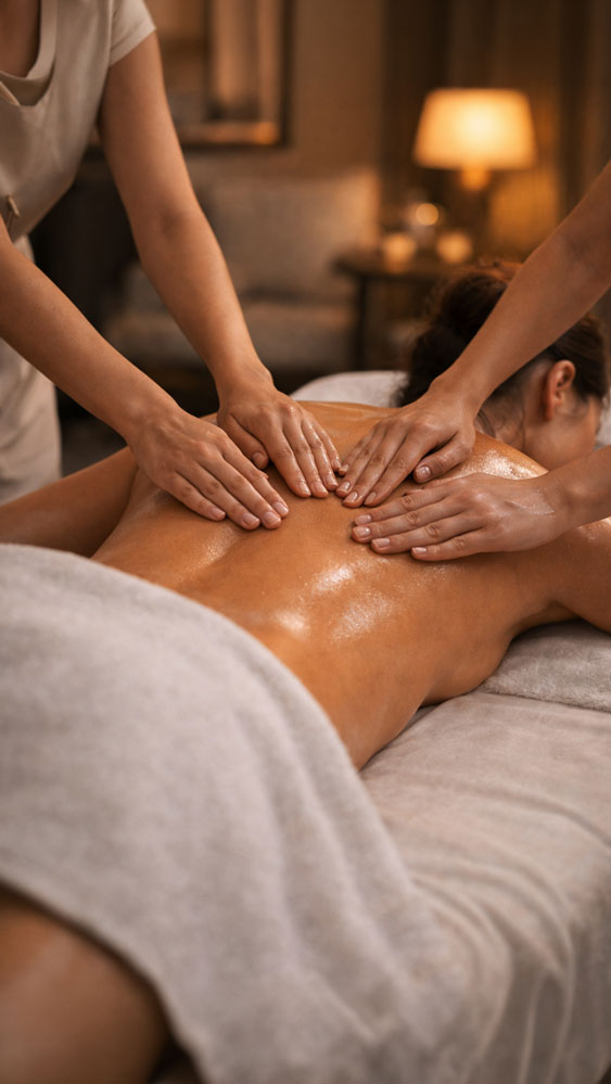 Four hands massage in Belgrade hotel room luxury synchronized therapy
